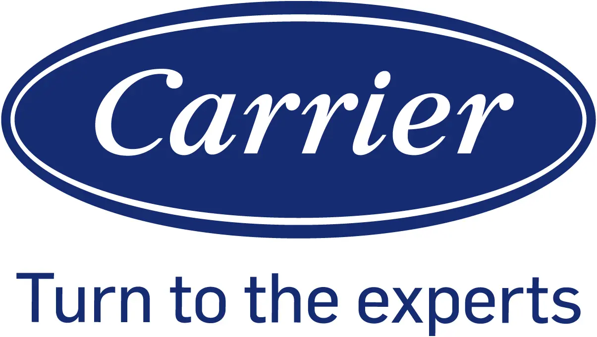 A blue and white logo of a carrier company.